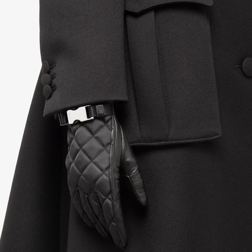 Prada Quilted Engraved Silver Logo Buckle Cashmere Lined 7.5 Gloves - Picture 3 of 12